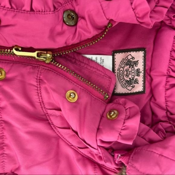 Juicy Couture Ruffle Bell Sleeve Puffer Jacket w/ Fur Hood - Pink | Girls 12M - Picture 4 of 9